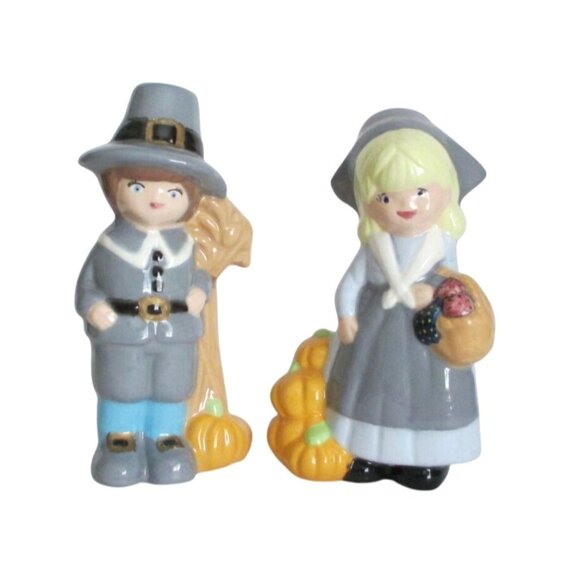 Vintage Pilgrim Couple Thanksgiving Figurine Set - Festive Fall Holiday Decor - Picture 1 of 8